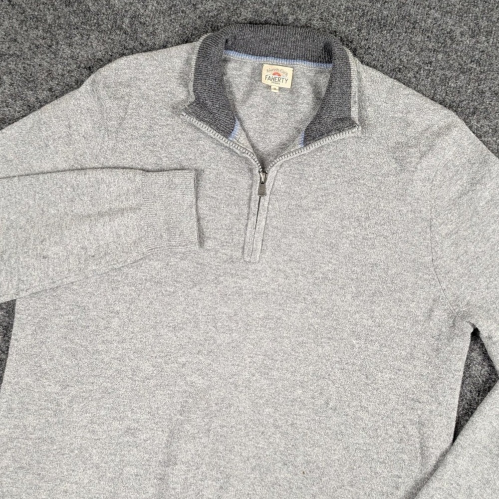 Faherty Brand Mens Heather Gray Quarter Zip Cotton Blend Sweater Medium